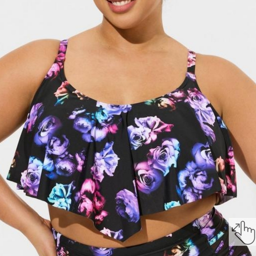 🆕️👙3X MIDNIGHT ROSES WIRELESS V FLOUNCE BIKINI TOP👙